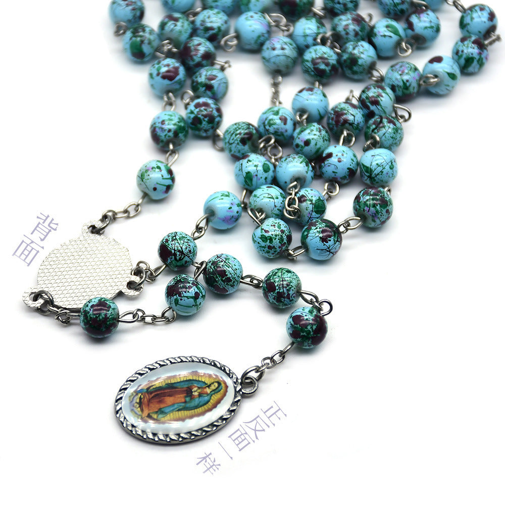 Crucifijo al por mayor Our Lady of Guadalupe Rosary Beads Collares de vidrio